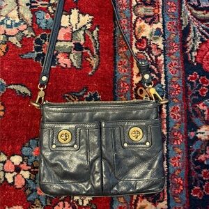 Marc Jacobs Black Leather Crossbody Bag with Gold Hardware